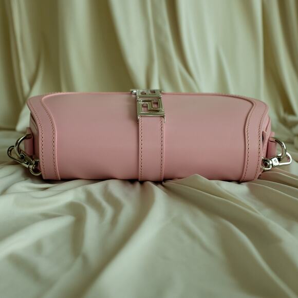 NEW $1,190 VERSACE Pink & Black LA GRECA Signature MEDIUM  Versace Pink Medium La Greca Goddess Logo Leather Shoulder Bag